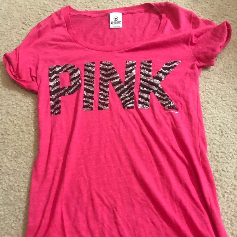 PINK by VICTORIA SECRET hot pink sequin T-shirt